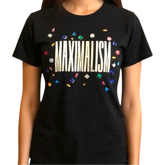 Monogram Black Graphic Tee – Rainbow Jeweled “MAXIMALISM” Shirt | XS, Rare - Picture 1 of 5